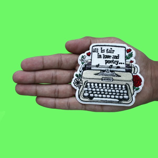 Red Pop Star Typewriter Patch Love and Poetry Embroidered Iron On For Cheap - Image 2