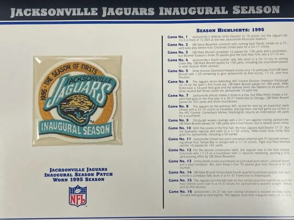 1995 Jacksonville Jaguars Inaugural Season Willabee & Ward Patch With Stat Card Discount