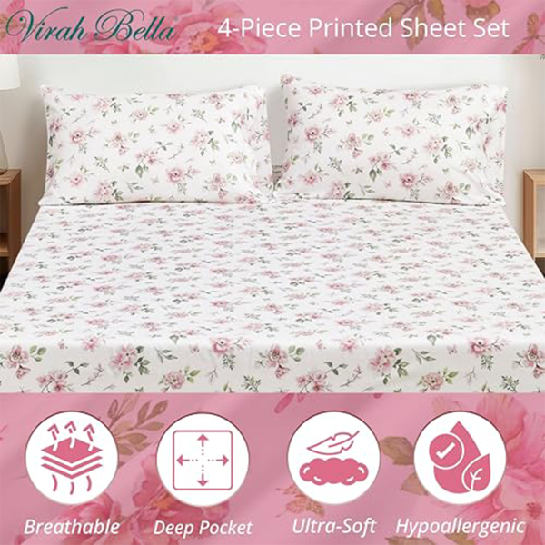 Microfiber Bed Sheet 4 pc Set DPS240 See All Designs Hot on Sale - Image 3